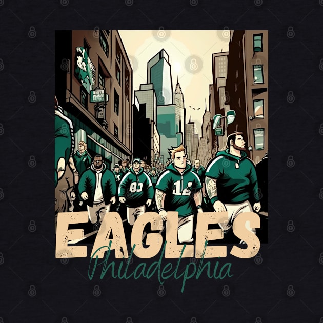 Philadelphia eagles football player graphic design cartoon style beautiful artwork by Nasromaystro